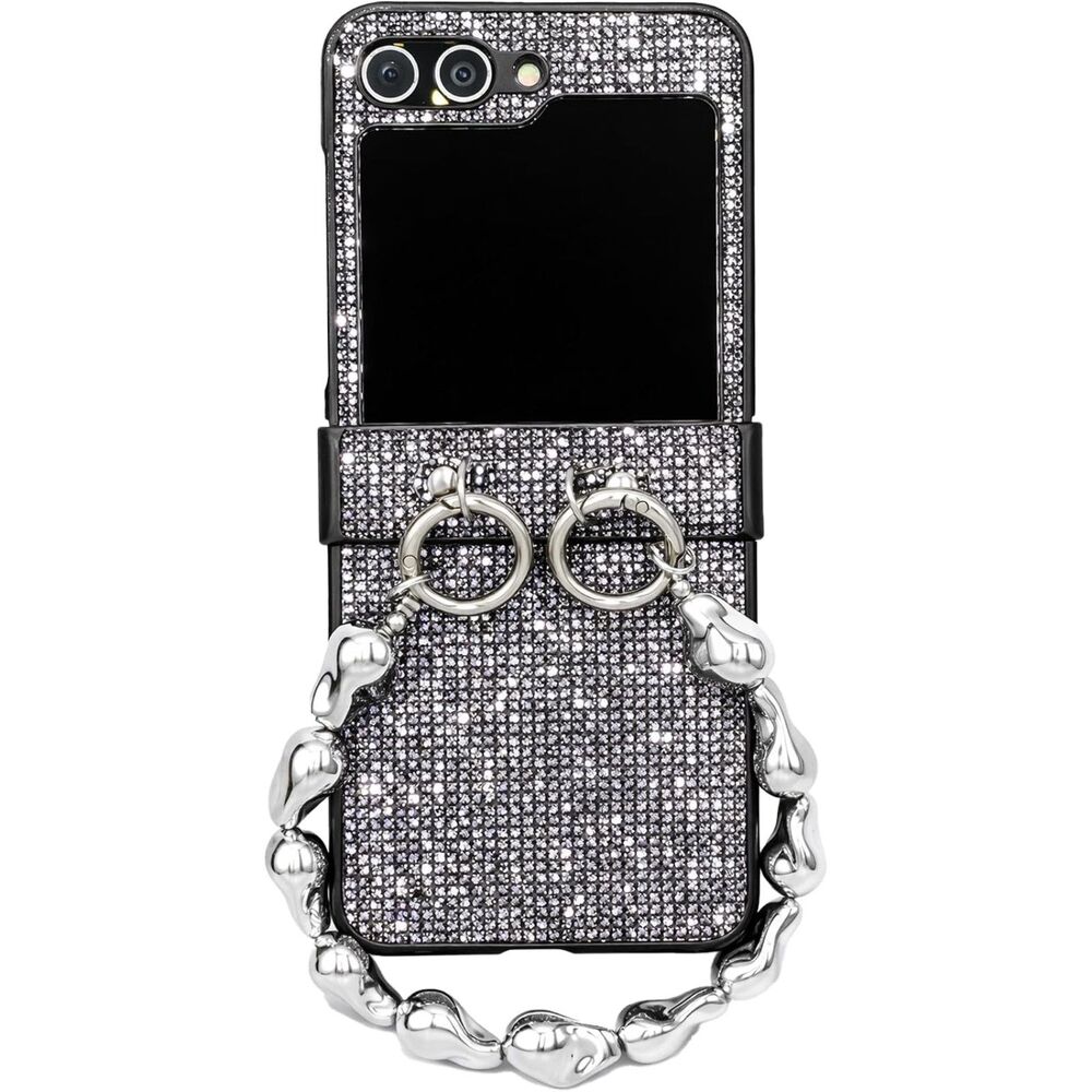 Samsung Galaxy Z Flip 6 Case with Metal Chain Charm Radiant Sparkle Glitter